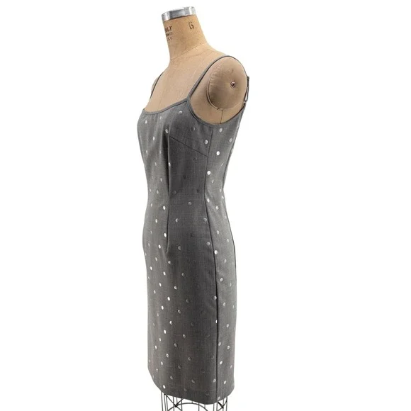 Moschino Jeans Gray Wool Blend Silver Polka Dot Midi Sheath Dress 10/44 Stylish - Picture 3 of 13